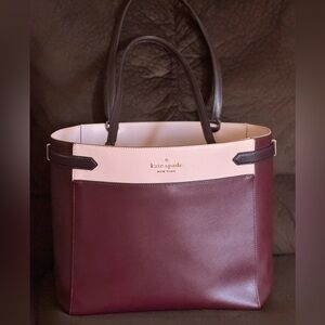 Kate Spade Staci Color Block Laptop Tote burgundy and pink